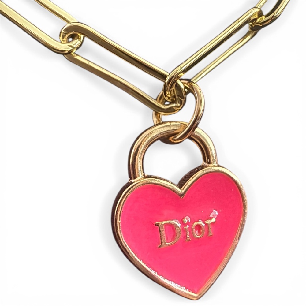 Repurposed Authentic Dior Heart Charm Necklace Gold Paperclip Chain - Picture 2 of 4